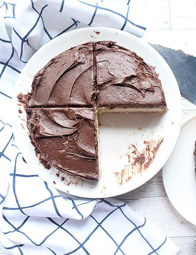 Yellow Cake for Two is the perfect treat for a cozy gathering. Indulge in this soft, buttery cake that is topped with rich chocolate buttercream frosting.